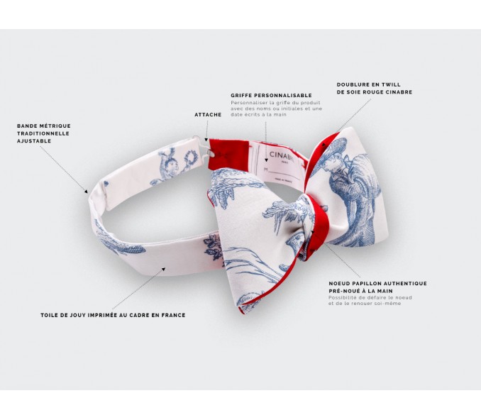 Cinabre Noeud Papillon Toile De Jouy Bleu