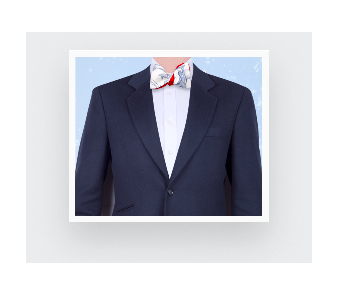 Cinabre Noeud Papillon Toile De Jouy Bleu