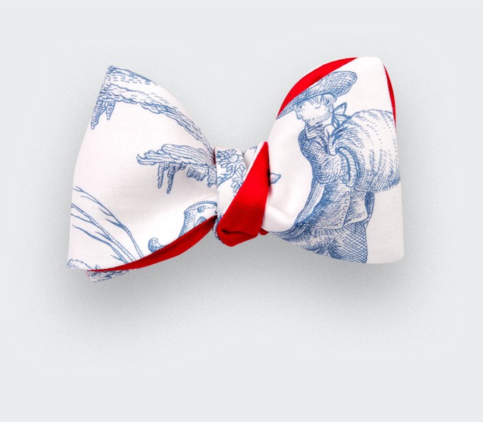 cinabre Noeud Papillon Toile de Jouy Bleu