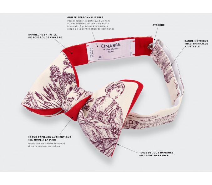 Cinabre Noeud Papillon Toile De Jouy Prune