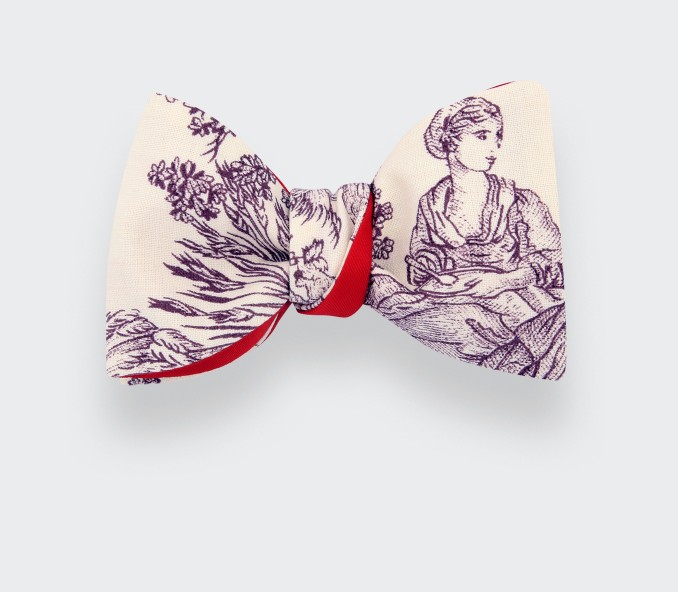 cinabre Noeud Papillon Toile de Jouy Prune