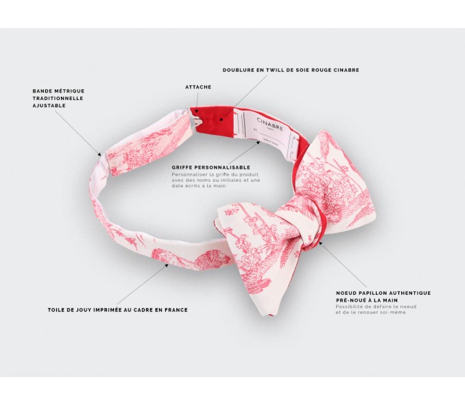 Cinabre Noeud Papillon Toile De Jouy Rouge