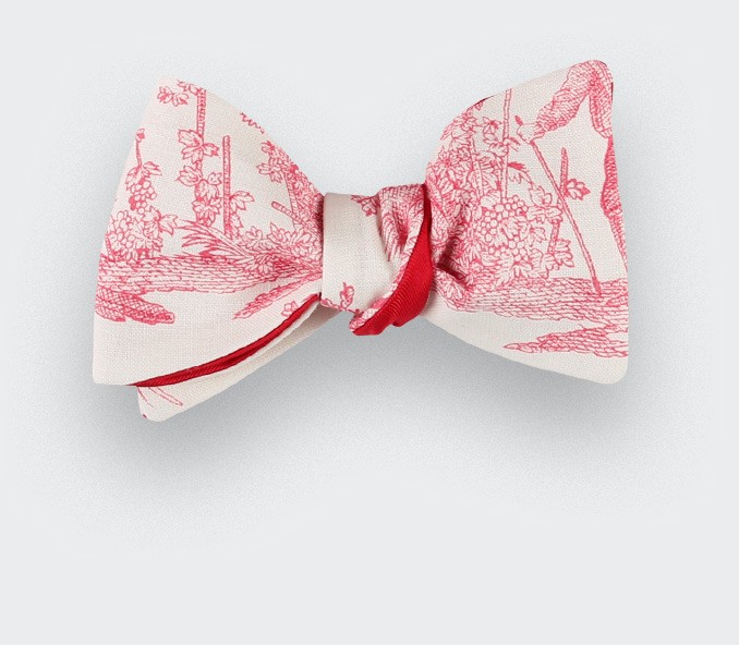 cinabre Noeud Papillon Toile de Jouy Rouge