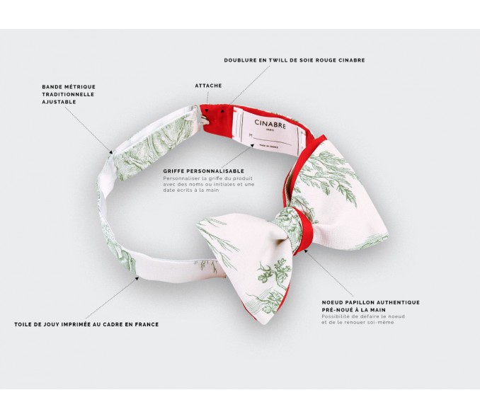 Cinabre Noeud Papillon Toile De Jouy Vert Sauge