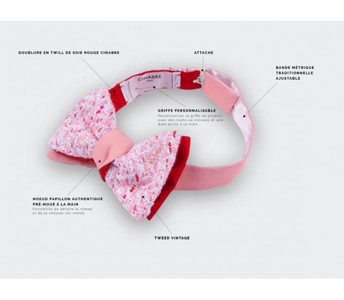 Cinabre Noeud Papillon Tweed Blanc Rose