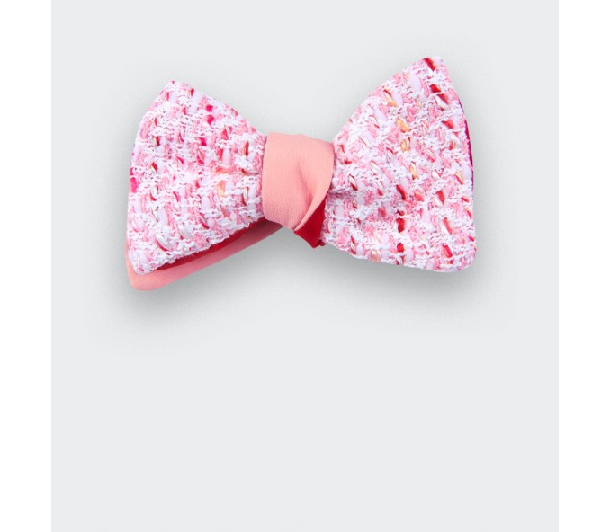 Cinabre Noeud Papillon Tweed Blanc Rose