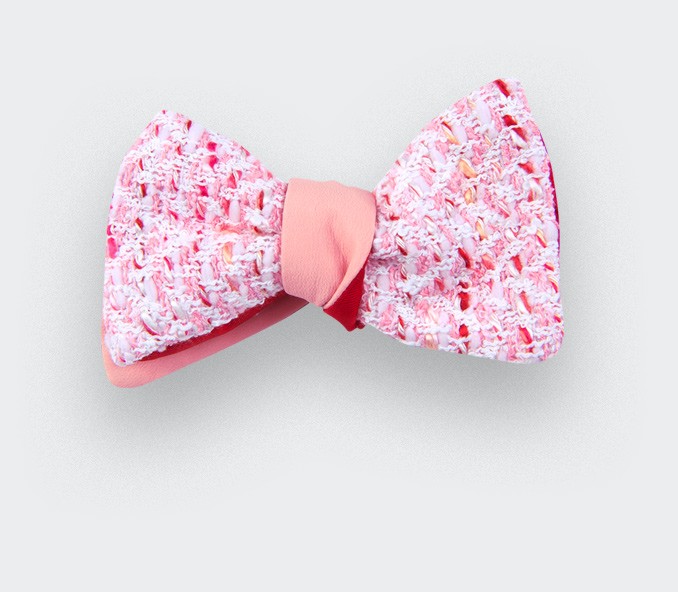 cinabre Noeud Papillon Tweed Blanc Rose