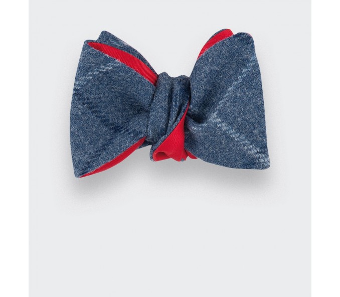 Cinabre Noeud Papillon Tweed Carreaux Bleu