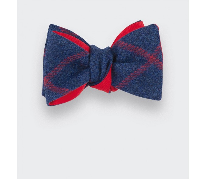 Cinabre Noeud Papillon Tweed Carreaux Bleu Marine