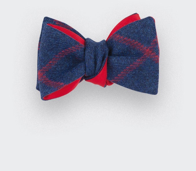 cinabre Noeud Papillon tweed carreaux Bleu Marine