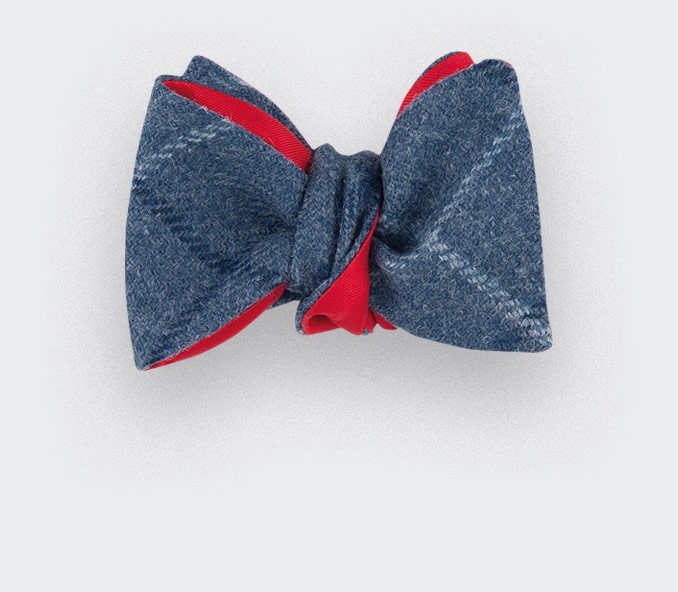 cinabre Noeud Papillon tweed carreaux Bleu