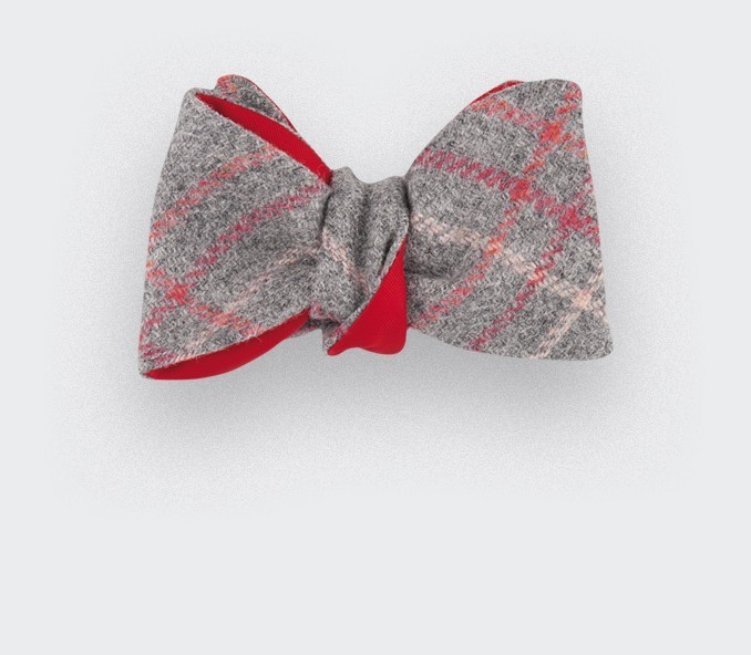 cinabre Noeud Papillon tweed carreaux Gris