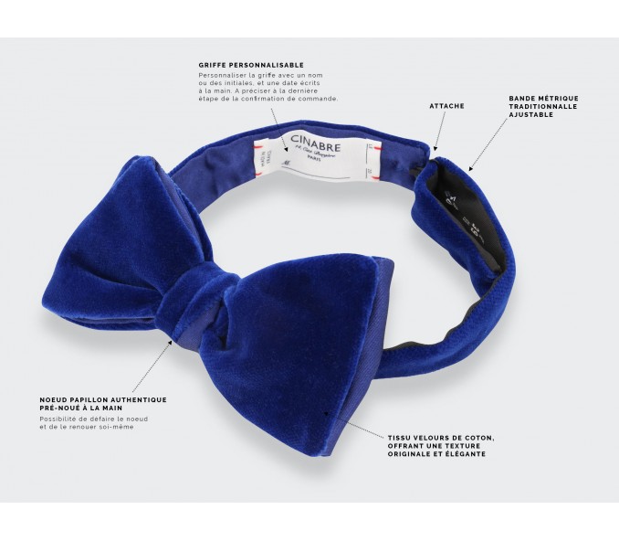 Cinabre Noeud Papillon Velours Bleu