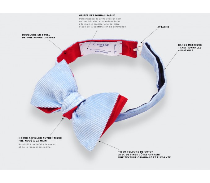 Cinabre Noeud Papillon Velours Bleu Ciel