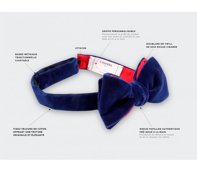Cinabre Noeud Papillon Velours Bleu Cinabre