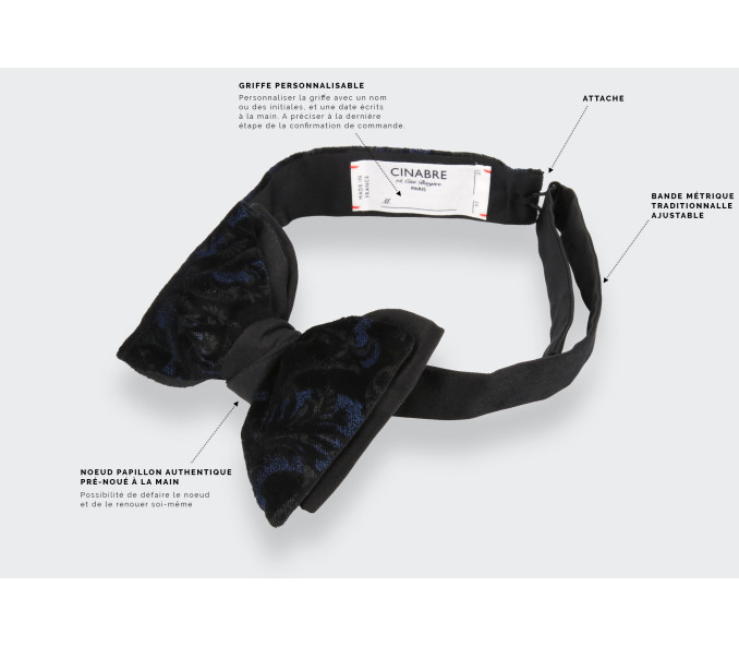 Cinabre Noeud Papillon Velours Fleurs Noir