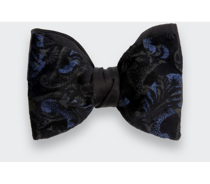 Cinabre Noeud Papillon Velours Fleurs Noir