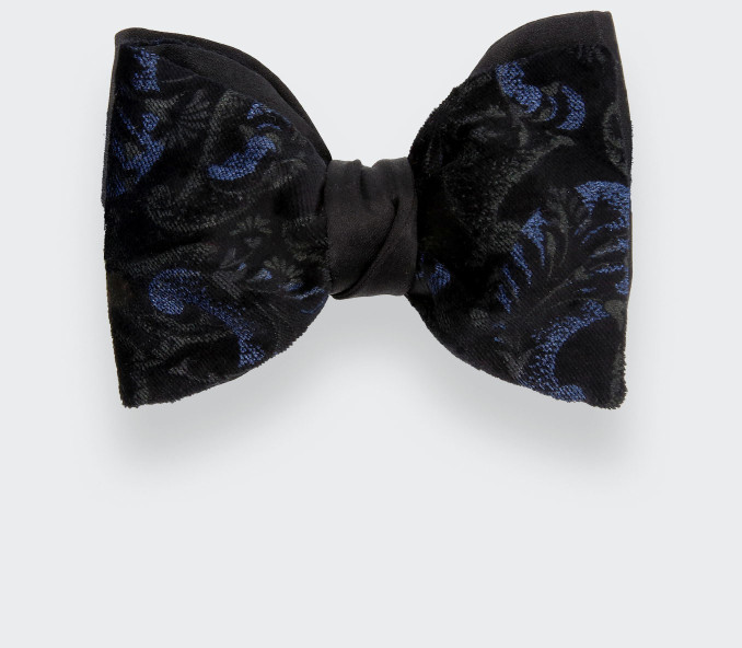 cinabre Noeud Papillon Velours Fleurs Noir