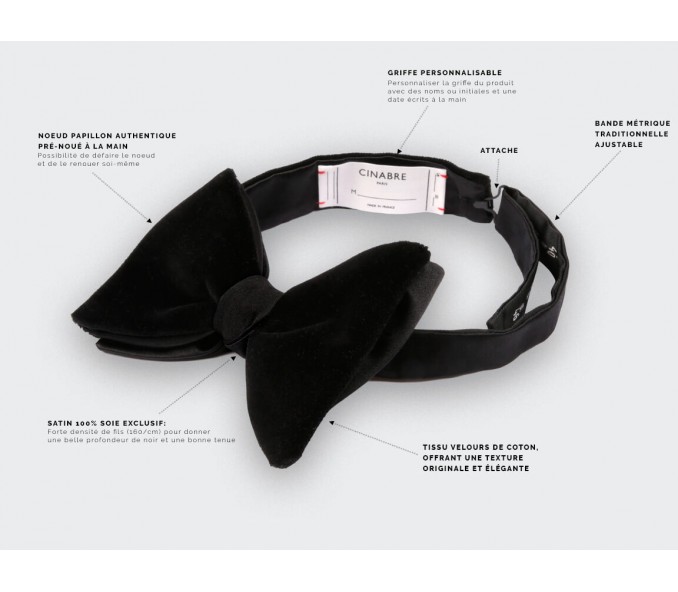 Cinabre Noeud Papillon Velours Noir Grand Format