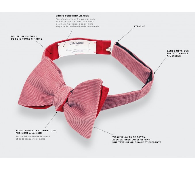 Cinabre Noeud Papillon Velours Rose