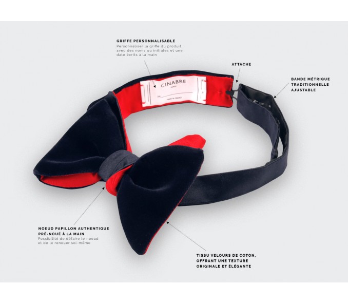 Cinabre Noeud Papillon Velours Satin Bleu