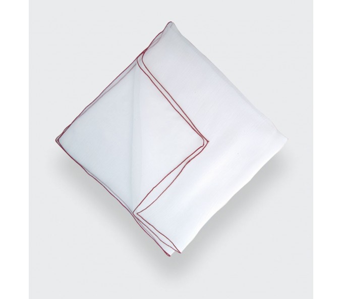 Cinabre Pochette Voile Blanche Bordure Rouge