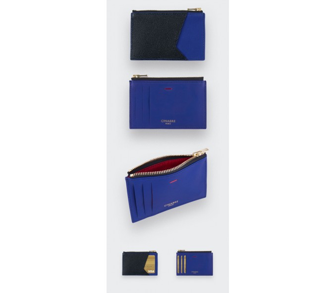 Cinabre Porte Cartes Caviar Noir Bleu