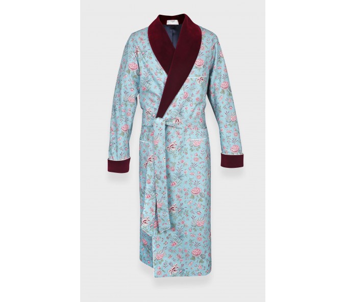 Cinabre Robe De Chambre Fleurie Bleu Clair