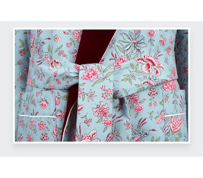 Cinabre Robe De Chambre Fleurie Bleu Clair