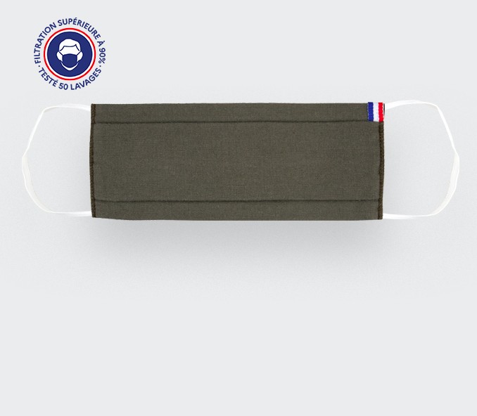 cinabre Masque en tissu kaki lavable Catégorie 1 - Made in France