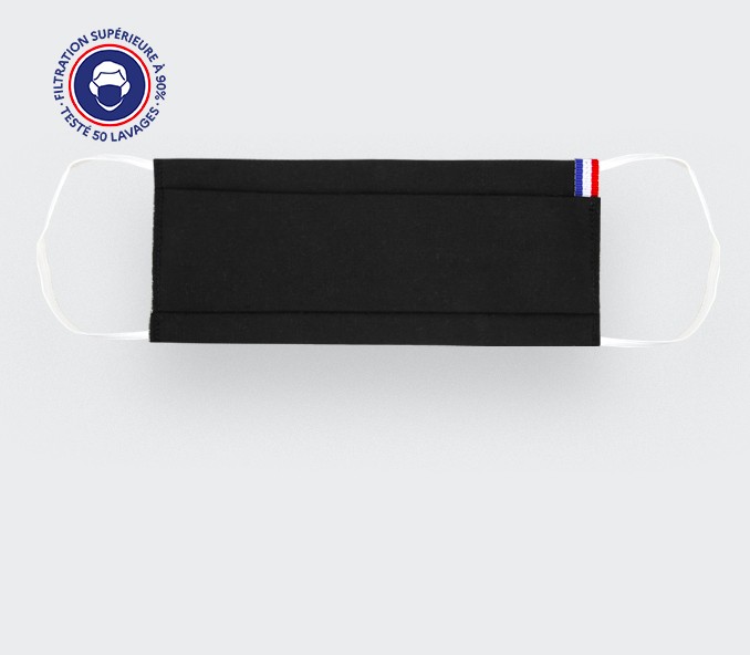 cinabre Masque en tissu noir lavable Catégorie 1 - Made in France