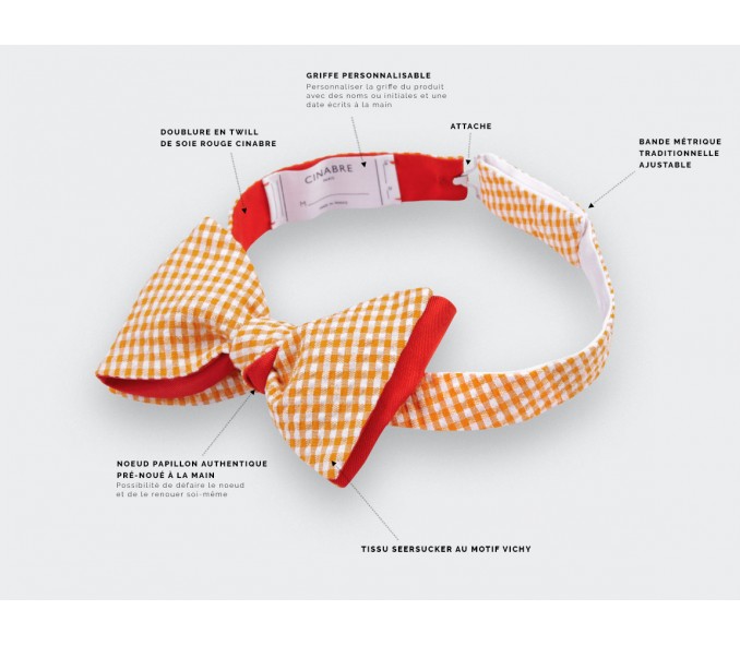 Cinabre Noeud Papillon Enfant Seersucker Vichy Jaune