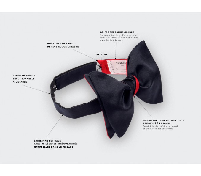 Cinabre Noeud Papillon Satin Bleu Nuit Grand Format