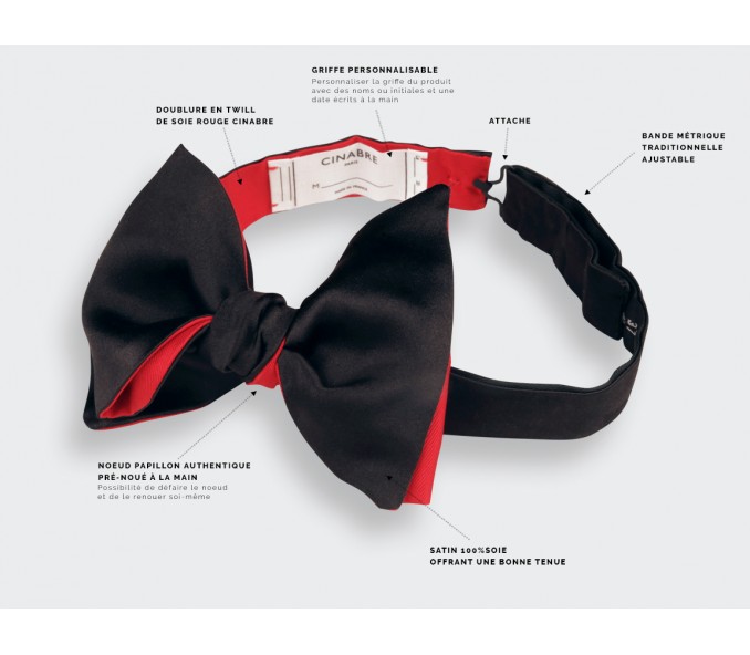 Cinabre Noeud Papillon Satin Noir Cinabre Grand Format