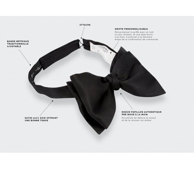 Cinabre Noeud Papillon Satin Noir "Papillon" Grand Format