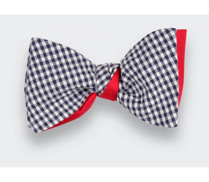 Cinabre Noeud Papillon Seersucker Vichy Bleu Marine