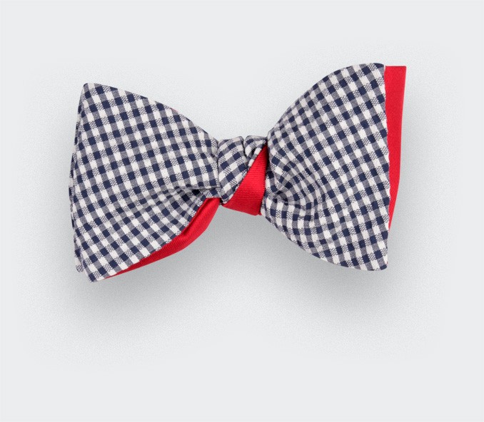 cinabre Noeud Papillon Seersucker Vichy Bleu Marine