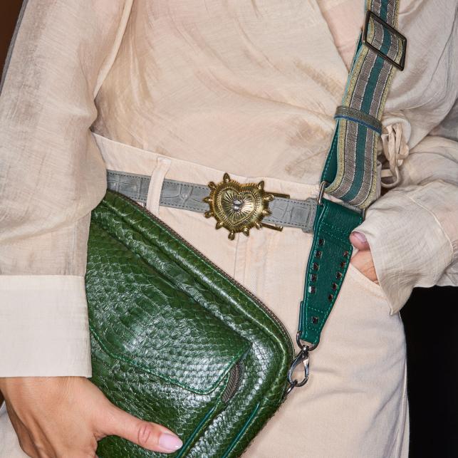 Claris Virot Baby Ceinture Cuir Embossé Croco Gris Ex-Voto - Claris Virot