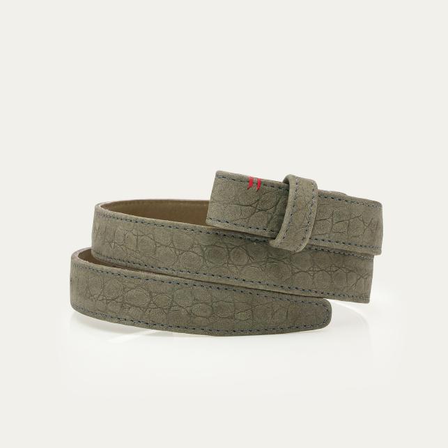 Claris Virot Baby Ceinture Cuir Embossé Croco Gris Ex-Voto - Claris Virot