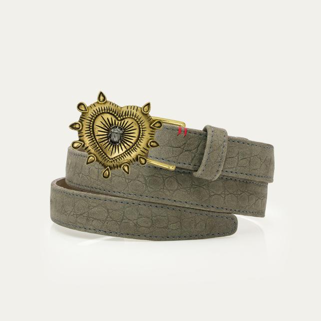 claris virot Baby Ceinture Cuir Embossé Croco Gris Ex-Voto - Claris Virot