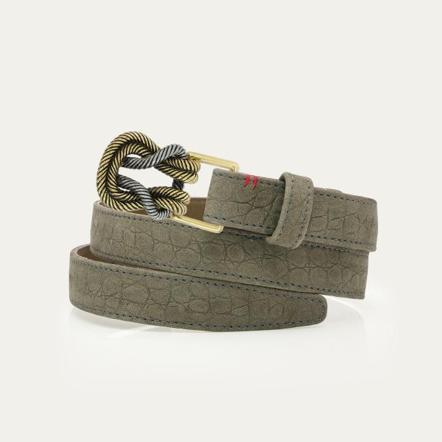 claris virot Baby Ceinture Cuir Embossé Croco Gris Ginko Or - Claris Virot