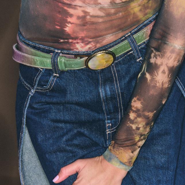 Claris Virot Baby Ceinture Cuir Lune Dallas Or Et Nacre - Claris Virot