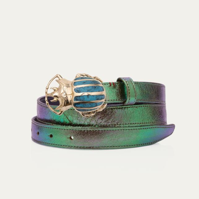 claris virot Baby Ceinture Cuir Lune Scarabée Turquoise Doré