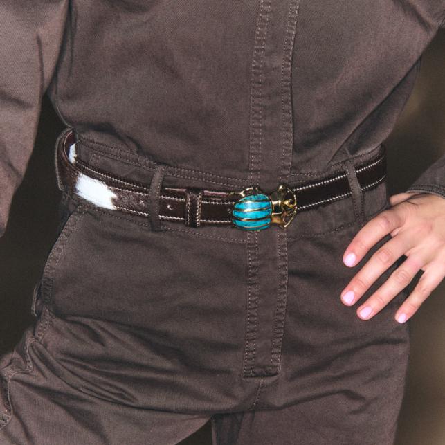 Claris Virot Baby Ceinture Cuir Rodeo Scarabée Turquoise Doré