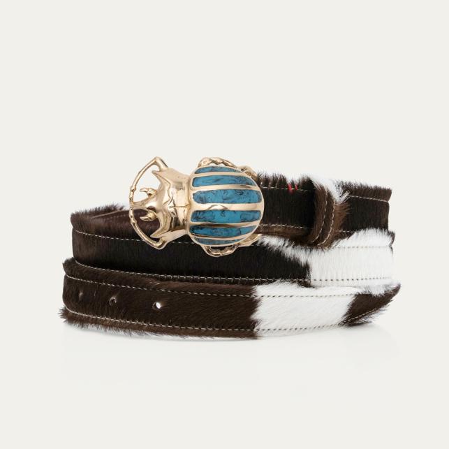 Claris Virot Baby Ceinture Cuir Rodeo Scarabée Turquoise Doré