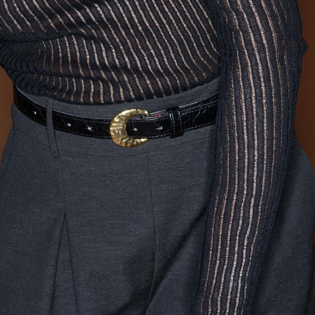 Claris Virot Baby Ceinture Cuir Vintage Noir Demi Lune Or - Claris Virot