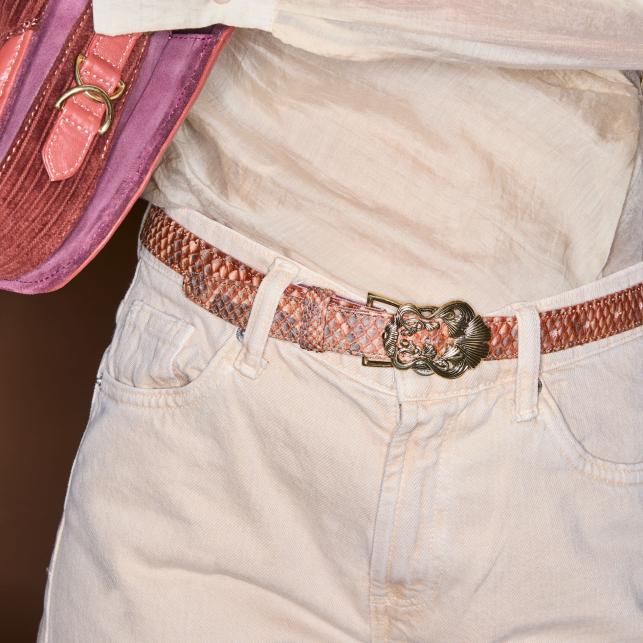 Claris Virot Baby Ceinture Python Cuivre Lavé Ginko Or - Claris Virot