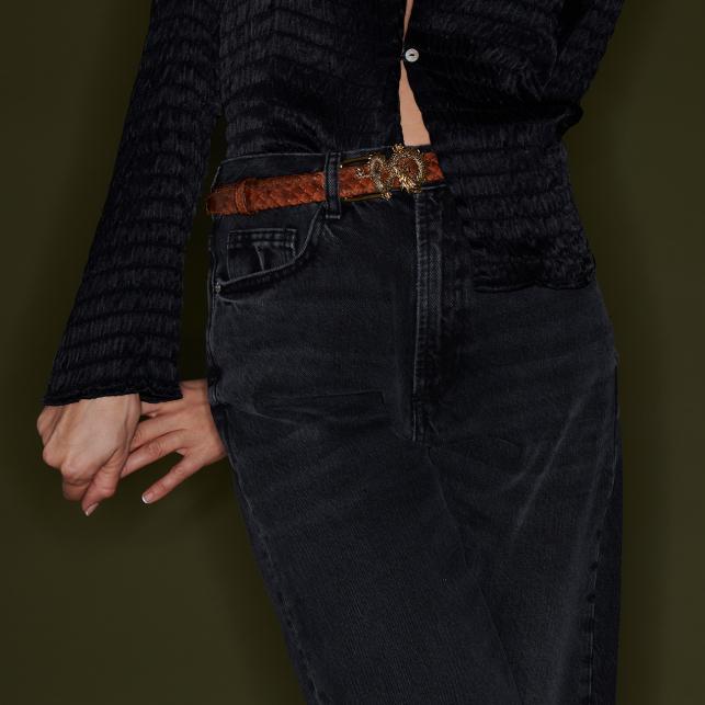 Claris Virot Baby Ceinture Python Moka Dragon Dorée