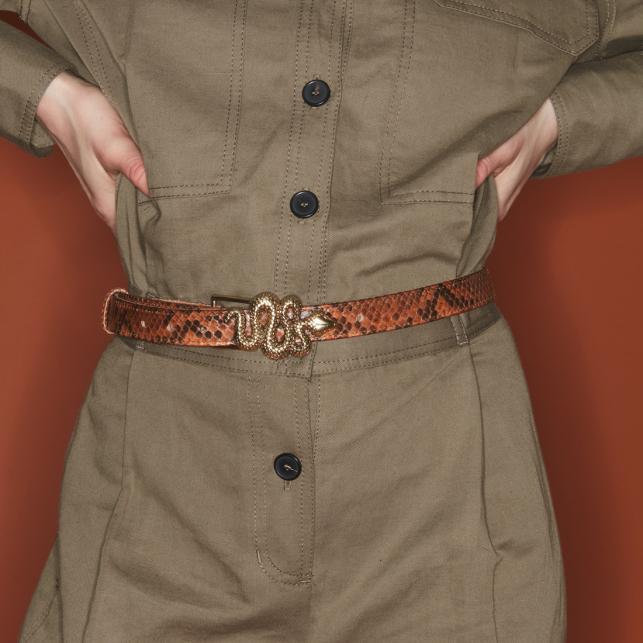 Claris Virot Baby Ceinture Python Moka Serpent Doré - Claris Virot
