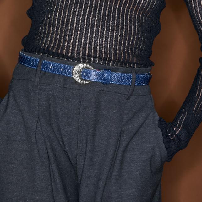 claris virot Baby Ceinture Python Navy Demi Lune Argent - Claris Virot